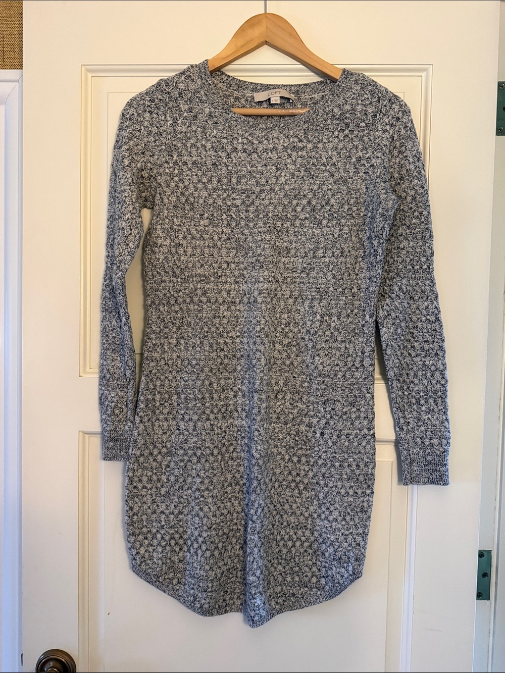 LOFT Gray Marled Long-Sleeve Knit Dress
